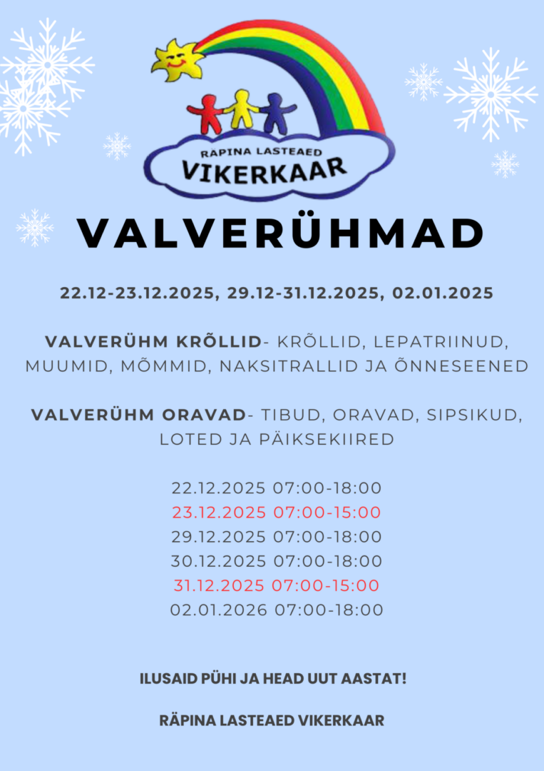 Valverühmad perioodil 22.12.2025-04.01.2026